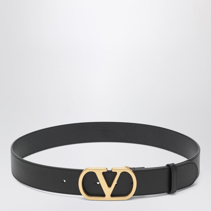 Valentino Garavani Vlogo Black/Gold Leather Belt