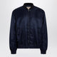 Valentino Shiny Navy Blue Zip-Up Bomber Jacket With Vlogo