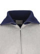 Balenciaga Crafted In Italy From A Grey And Navy Technical Cotton Sporty Knit, This Balenciaga Bodies Knitted Zip-Up Cardigan Comes From Look 66 Of The Fall 2026 Collection. It Features A High Stand Col