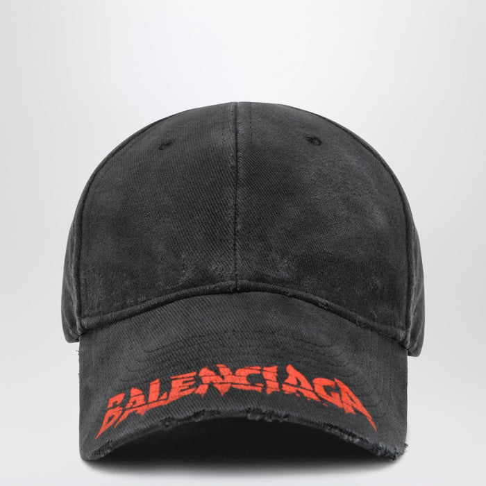 Balenciaga Black Cotton Drill Baseball Cap With Logo