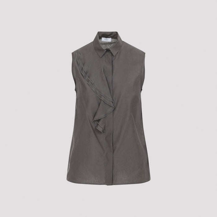 Peserico Brown Cotton And Silk Top