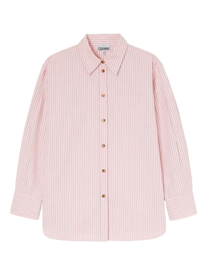 Ganni Pink Oxford Shirt With Black And White Stripes