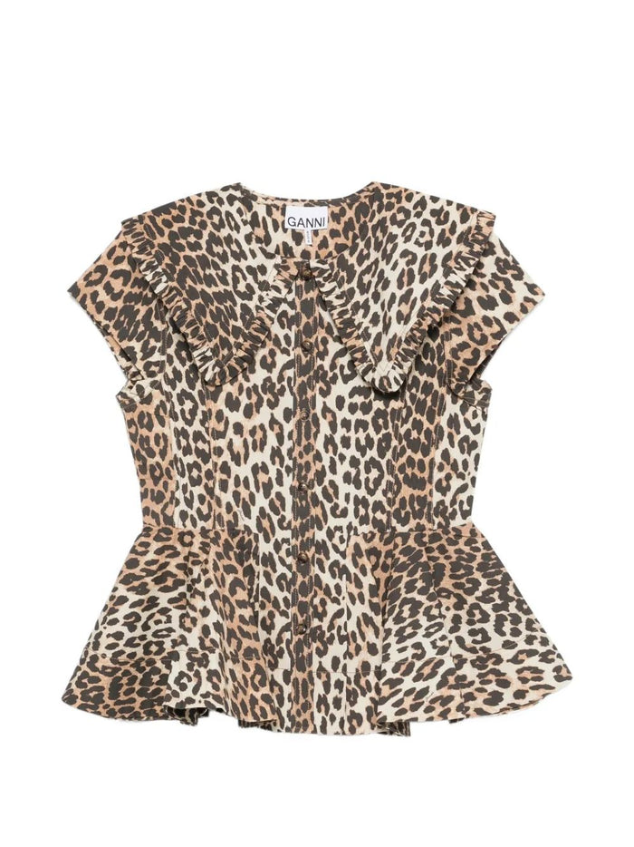 Ganni Printed Peter Pan  Collar Shirt