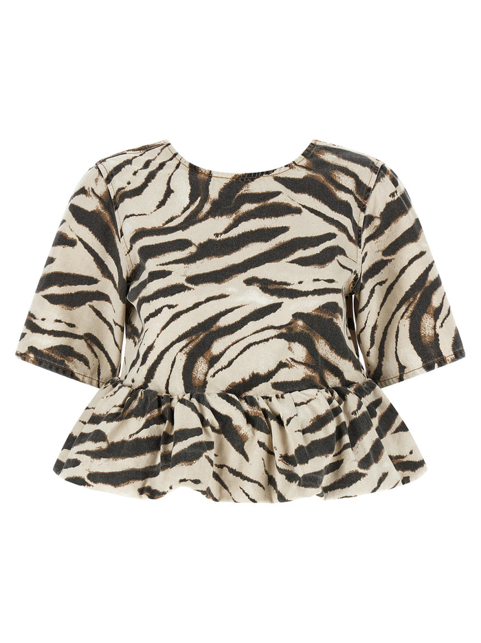 Ganni 'Zebra Denim' Top