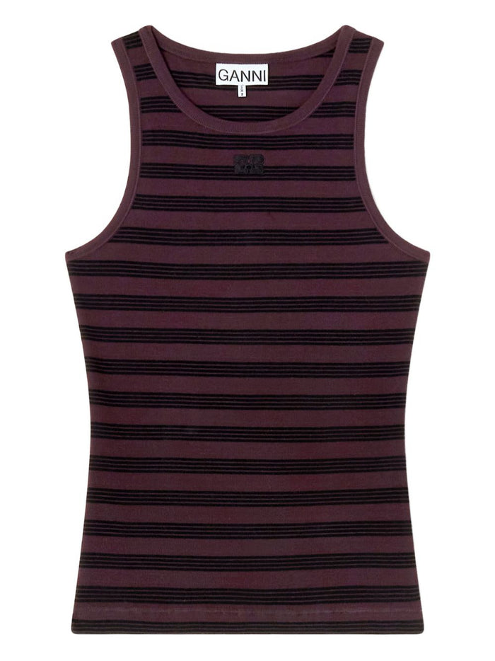 Ganni Chocolate Tank Top Black Stripes
