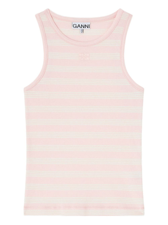 Ganni Pink Tank Top Natural Stripes