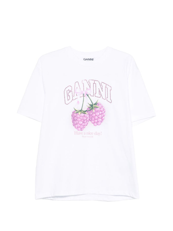 Ganni Raspberry T-Shirt -  - Cotton - White