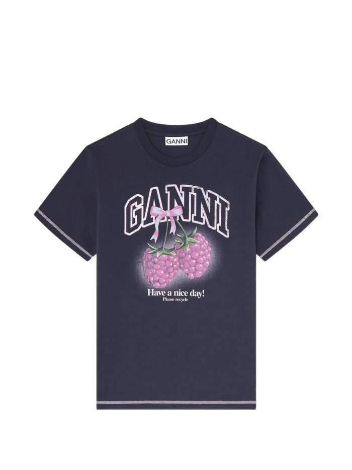 Ganni Raspberry T-Shirt -  - Cotton - Black