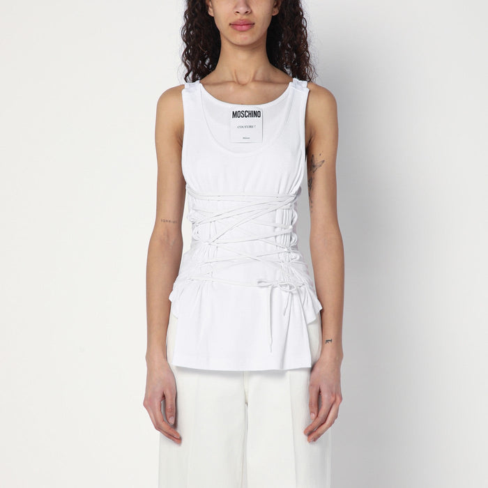 Moschino White Tank Top In Cotton With Laces