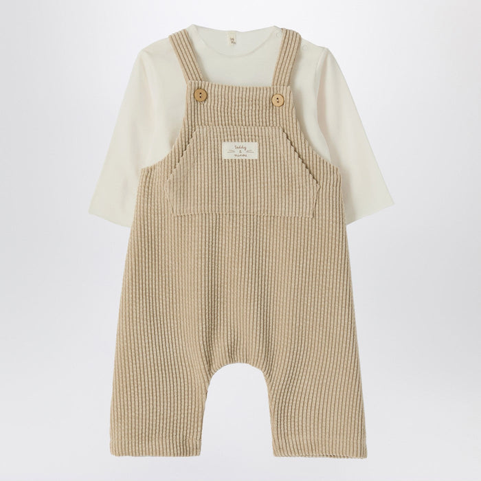 Teddy & Minou Beige Outfit With Corduroy Overalls