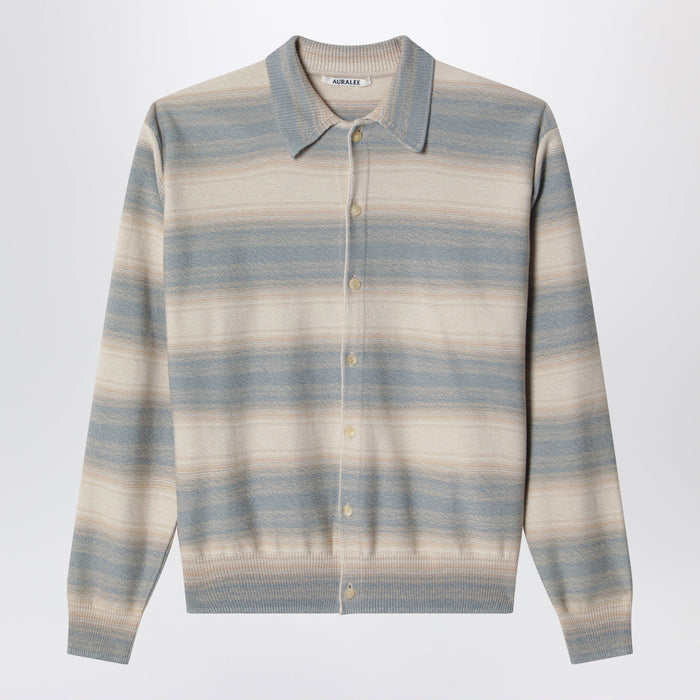 Auralee Gradient Striped Cotton And Silk Cardigan In Blue Beige