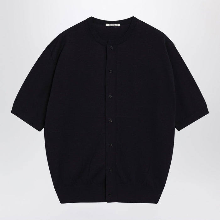 Auralee Navy Blue Cotton Buttonup Sweater