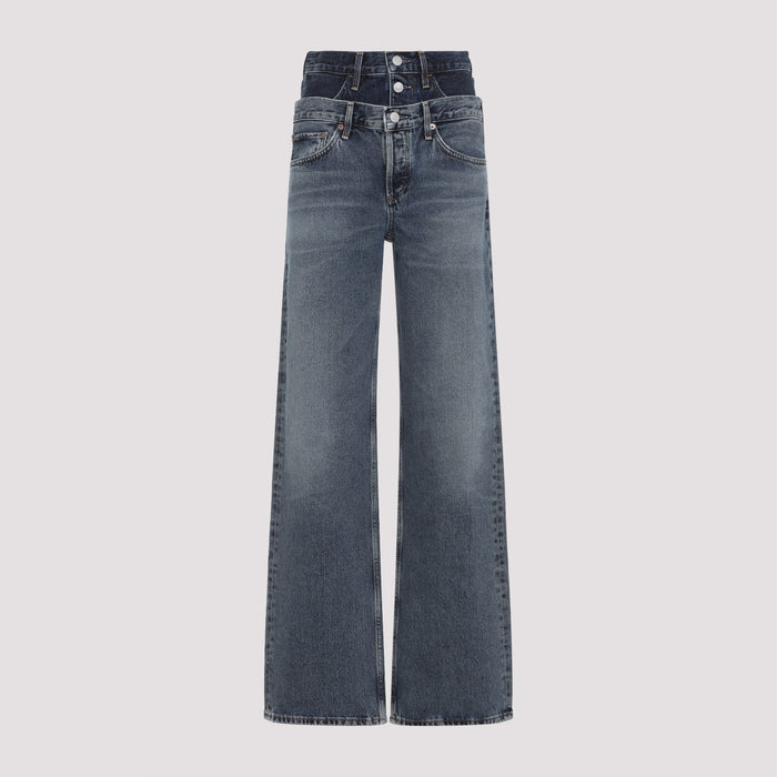 Agolde Elson Jeans With Double Waistband In Dark/Light Indigo