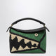 Loewe Small Black/Green Raffia And Calfskin Puzzle Edge Bag