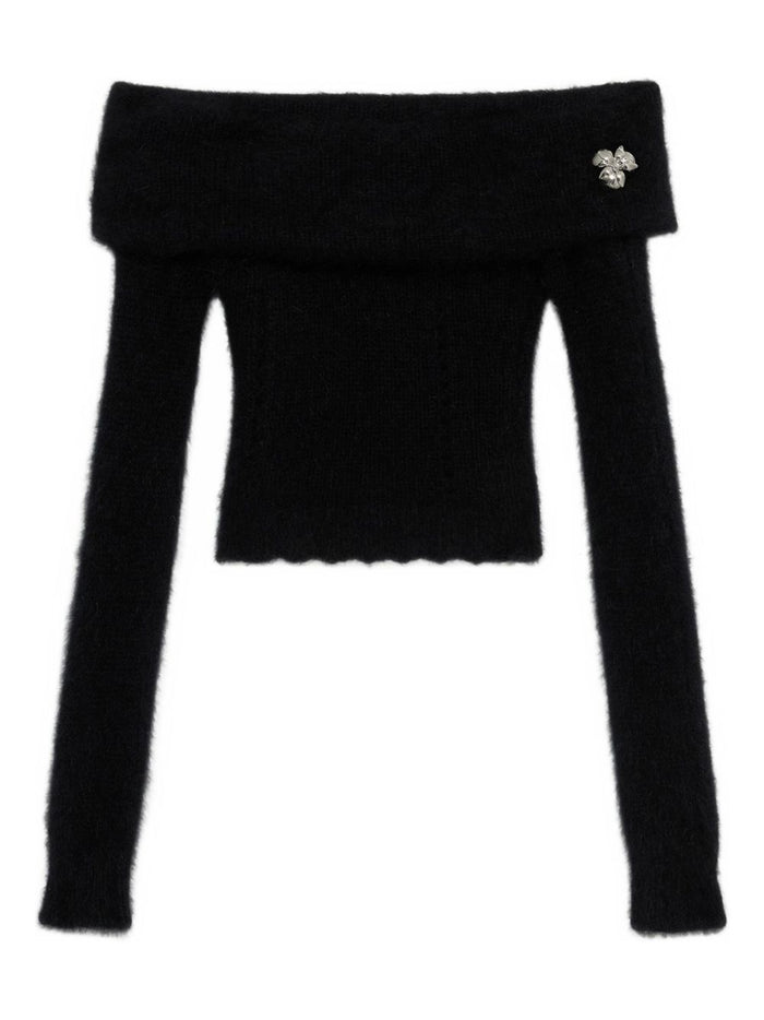 Blumarine Black Off-Shoulder Fuzzy Sweater
