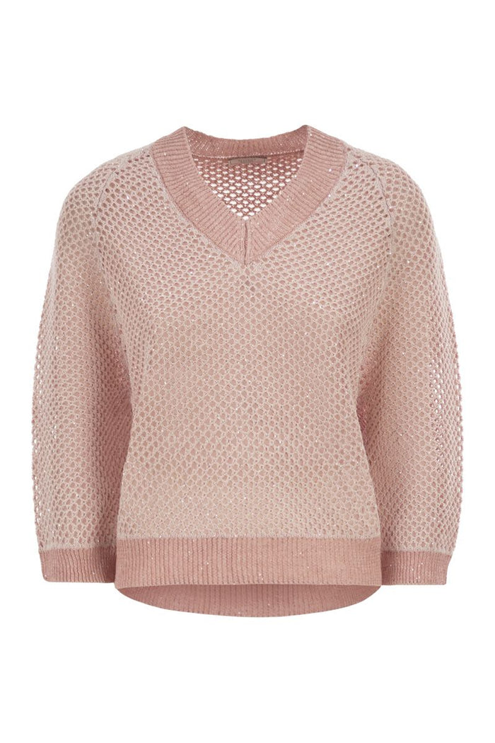 Peserico V-Neck Mesh Top In Linen And Cotton