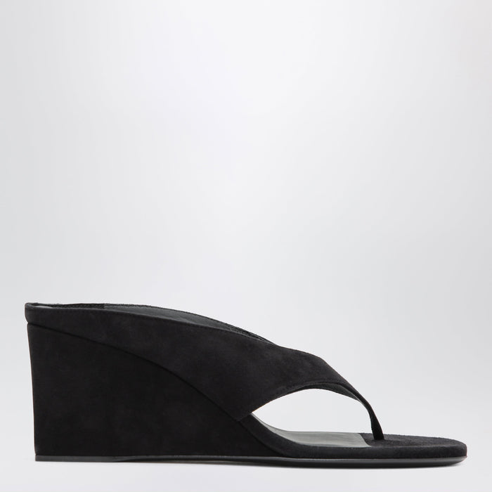 Alaia Black Suede Goat Leather Wedge Thong Mules