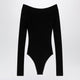 Alaia Shaping Ribbed Knit Offshoulder Bodysuit In Black