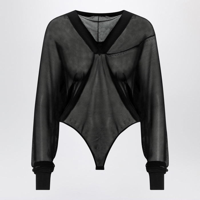 Alaïa Hooded Black Bodysuit In Fine Knit