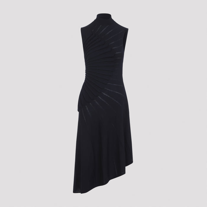 Alaia Sm Scupting Long Navy Knit Dress