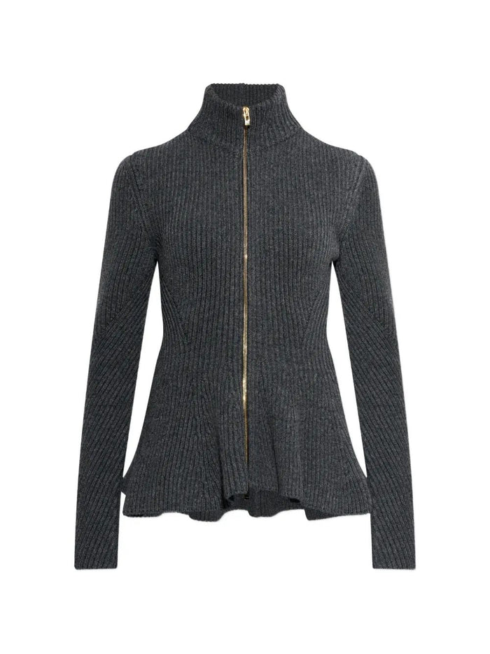 Alaia Virgin Wool Cashmere Peplum Cardi