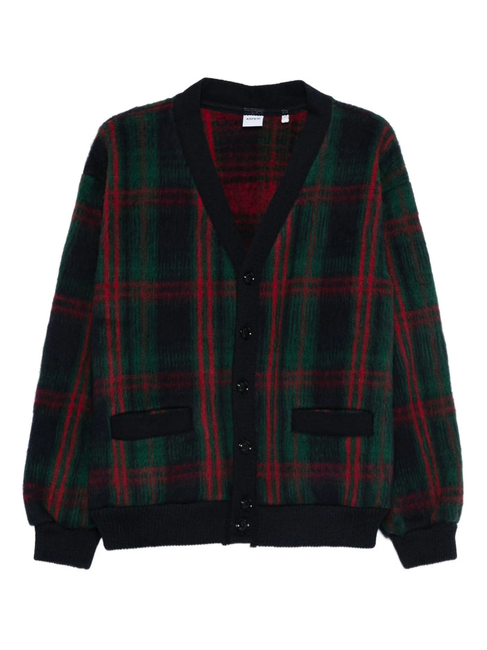 Aspesi Green Check Wool Cardigan