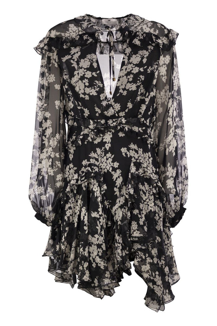 Elisabetta Franchi Printed Silk Voile Dress With Ruffles