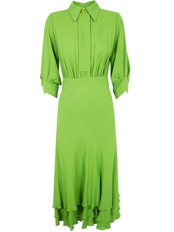 Elisabetta Franchi Aloe Green Ls Maxi Dress
