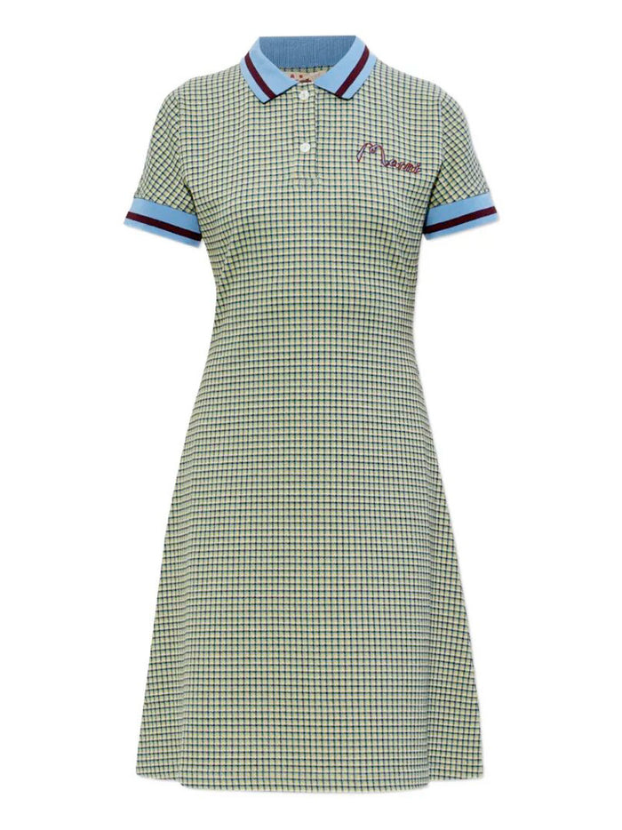 Marni Polo-Collar Check Mini Dress