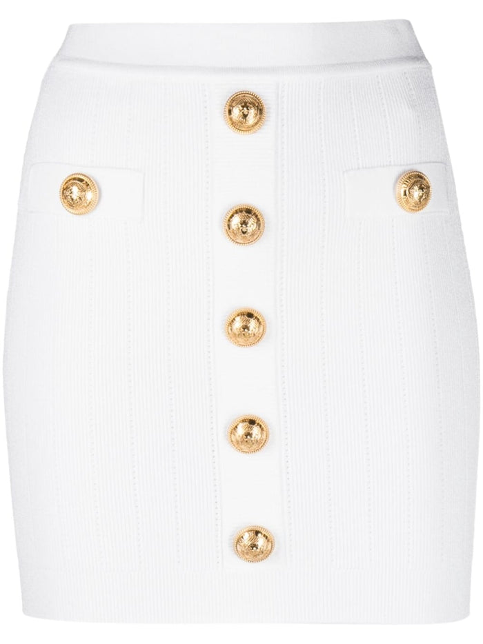 Balmain Chic Button-Detail Knitted Miniskirt.