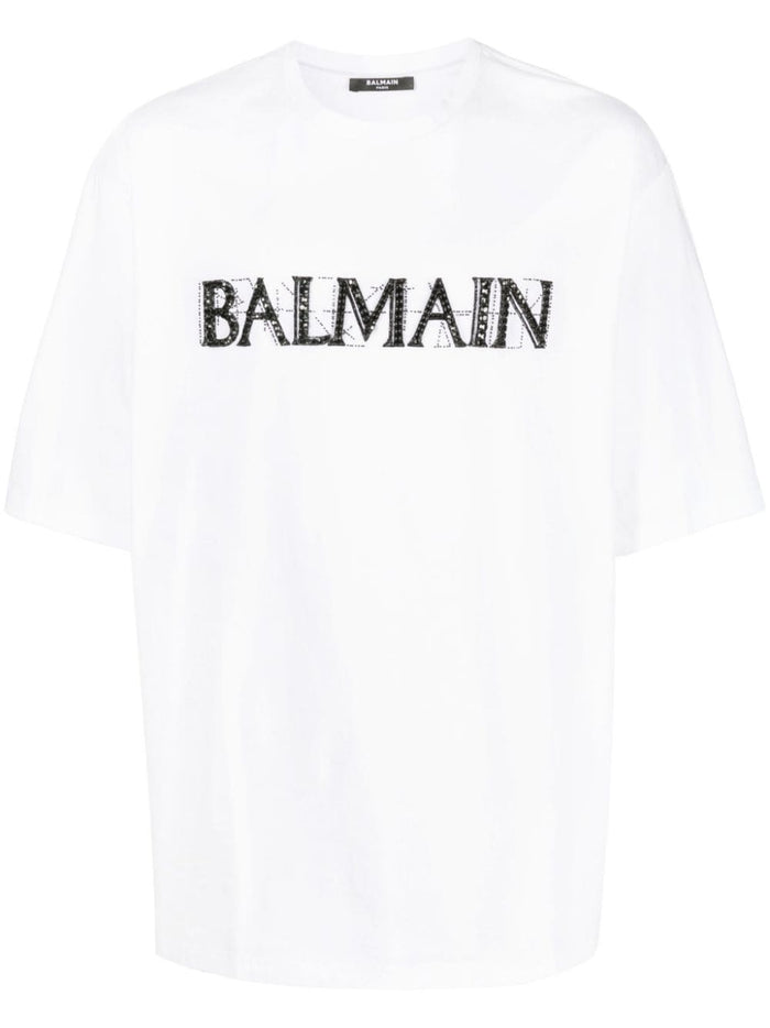 Balmain Sparkling Crystal Logo T-Shirt.