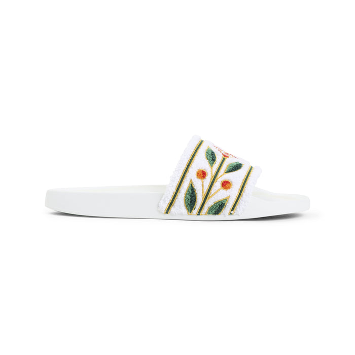 Casablanca White Embroidered Terry Sandals