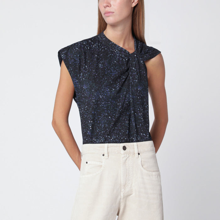 Isabel Marant Nayda Asymmetrical T-Shirt With Midnight Blue Print