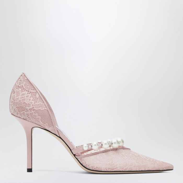 Jimmy Choo Pink Lace Décolleté With Pearl Decoration