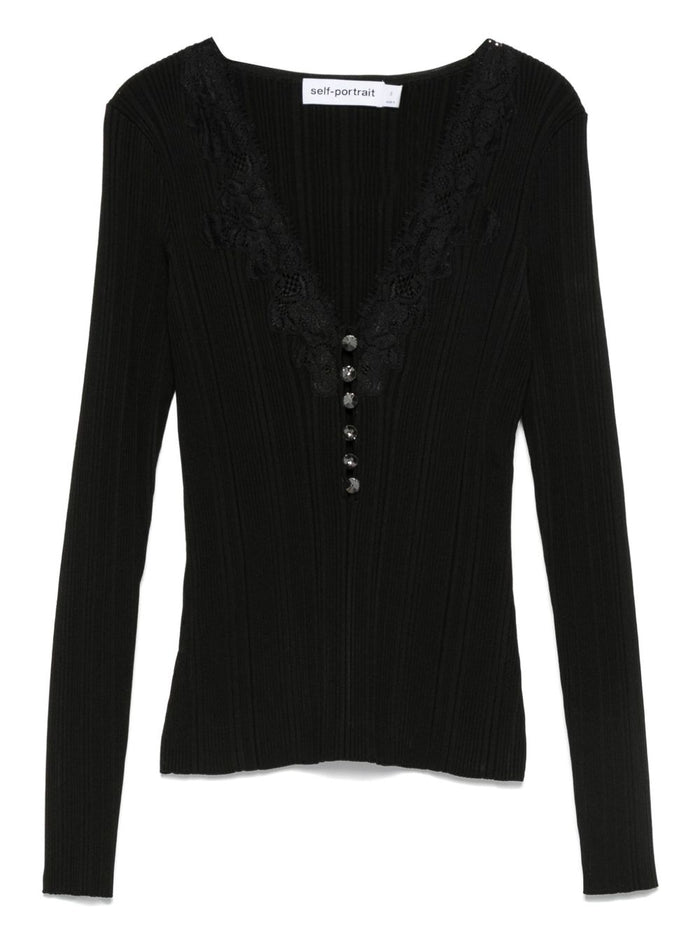 Self-Portrait Black Button Front Sweater