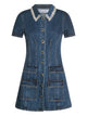 Self-Portrait Denim Crystal Trim Collared Mini Dress