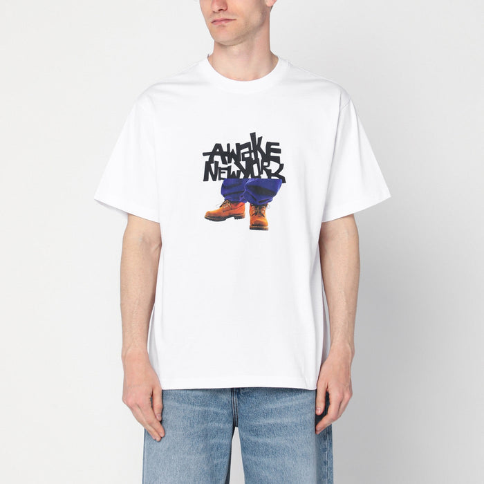 Awake Ny White T-Shirt With Stomper Logo Print