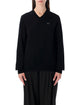 Comme Des Garçons Play Comme Des Garçons Play Wool V-Neck Sweater With Black Heart And Crystals