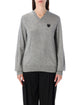 Comme Des Garçons Play Comme Des Garçons Play Wool V-Neck Sweater With Black Heart And Crystals