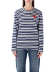 Comme Des Garçons Play Comme Des Garçons Play Striped Navy And White T-Shirt With Crystal Heart
