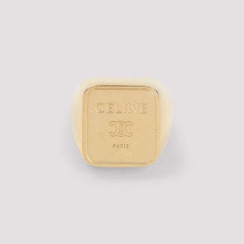 Celine Gold Brass Square Signet Ring