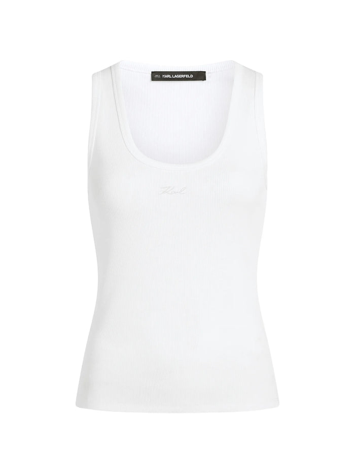 Karl Lagerfeld White Tank Top With Embroidered Logo