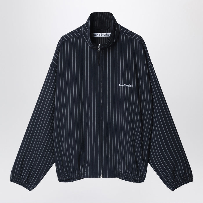 Acne Studios Navy Blue Zip-Up Jacket With Pinstripe Pattern