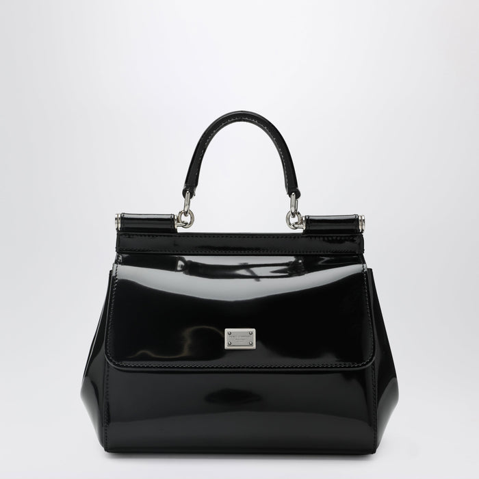 Dolce&Gabbana Sicily Small Black Patent Leather Top-Handle Bag