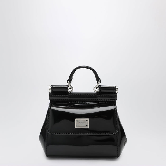 Dolce&Gabbana Mini Patent Calf Leather Bag With Logo Plaque, Black