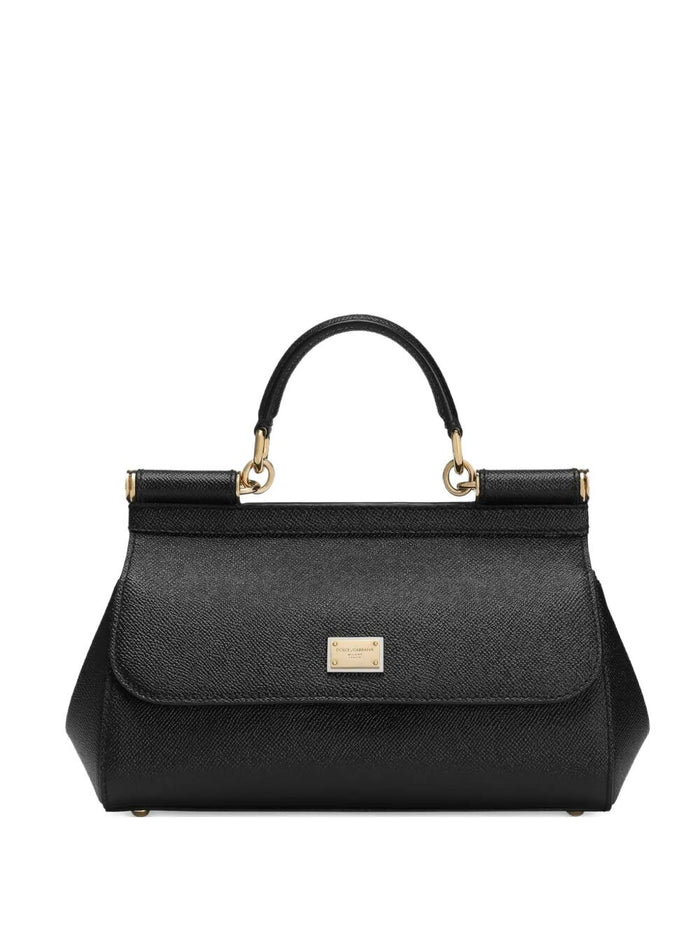 Dolce & Gabbana Sicily Medium Tophandle Bag In Calf Leather, Black