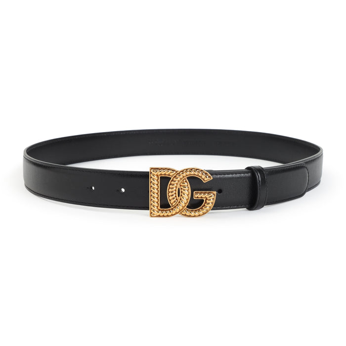 Dolce & Gabbana Belt With Dg Logo In Calfskin Leather, Black