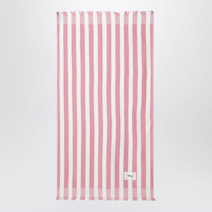 Tekla Pink/White Striped Beach Towel
