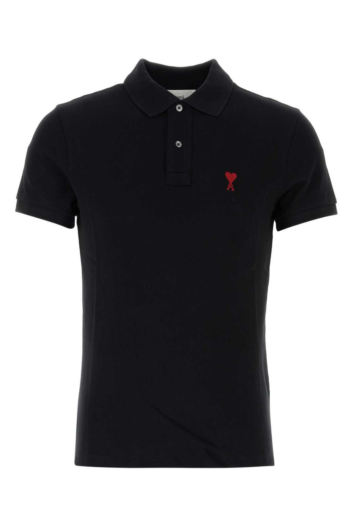Ami Red Ami De Coeur Noir Cotton Polo Shirt