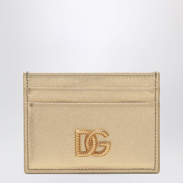 Dolce & Gabbana Laminated Calfskin Dg Logo Card Holder In Gold
